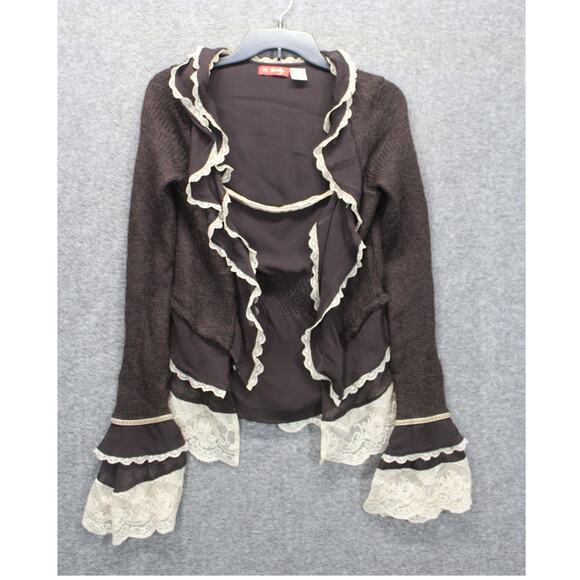 Y2K 90s Vtg Rene Derhy Sweater top Brown Size 6/8 Brown Lace Mohair Hippie Boho - Picture 2 of 6